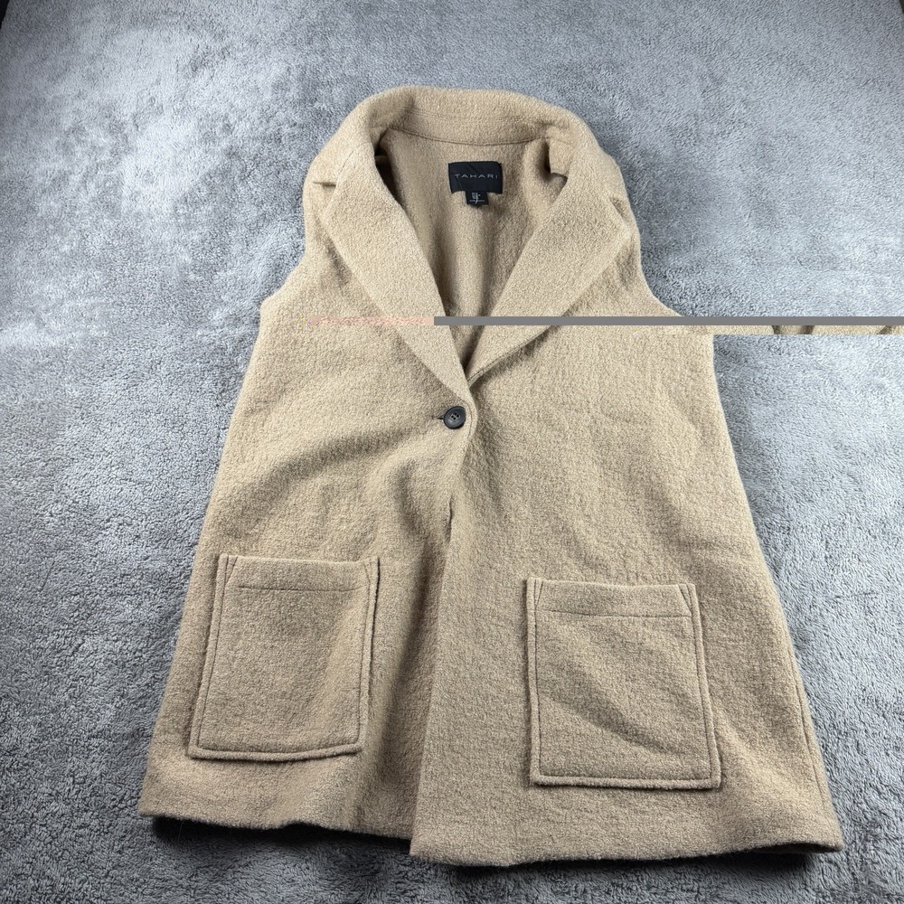 Tahari Wool Blend Vest Womens Size Medium Cream Beige Single Button Close